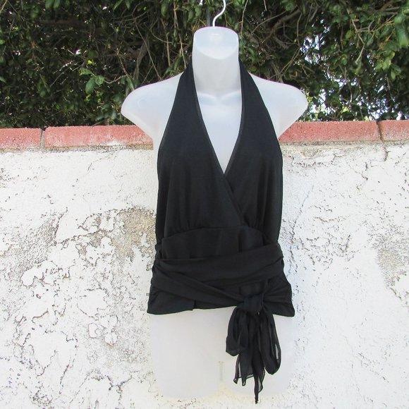 Kenneth Cole black wrap around waist halter top L - Picture 6 of 7
